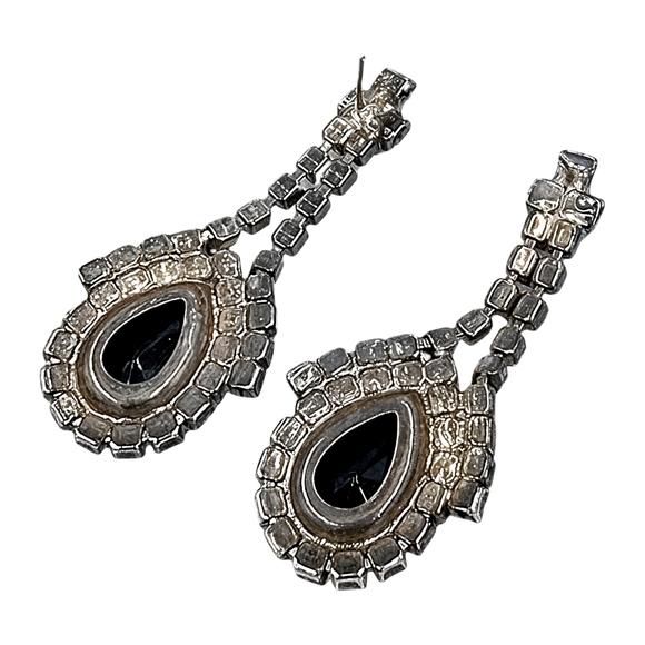 Vintage Rhinestone Black Chandelier Drop Earrings - Picture 5 of 5